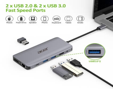 Acer 12in1 Type C dongle | Zilver