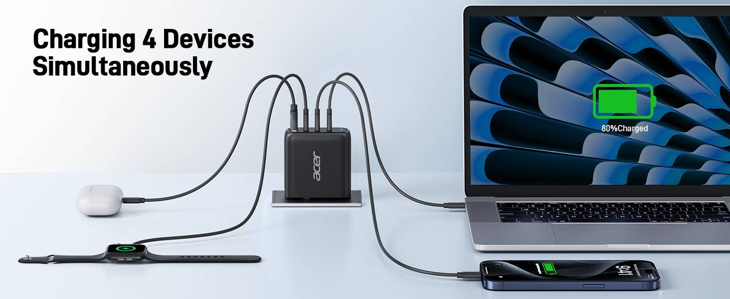 Acer 100W GaN PD Oplader, USB-poorten: 3C+1A, EU-stekker